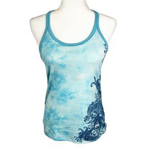 Athleta Tank Top Women Small Blue Tie Dye Paisley Floral Print Sleeveless Active